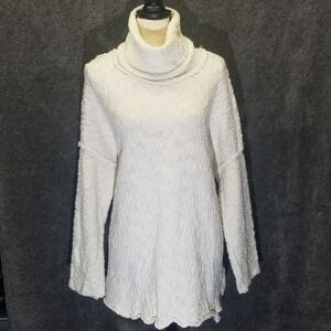 AndTheWhy M/L Sweater Turtleneck Cream Waffle Knit Chunky Drop Shoulder Neutral